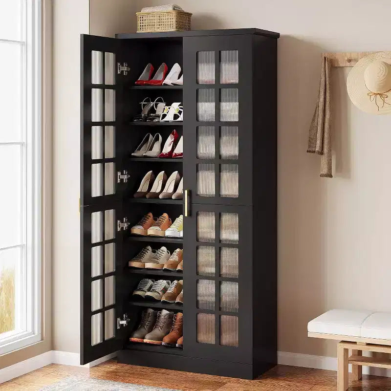 Lantine Tall Shoe Cabinet with Doors, 8-Tier Shoe Storage with Adjustable Shelves, Modern Shoe Rack Cabinet for Hallway, Closet, Living Room, White
