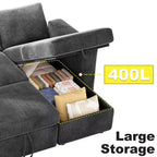 Dyonery 81 Sectional Sleeper Sofa, L-Shaped Pull Out Couch with Reversible Storage Chaise, USB, Reclining Backrest