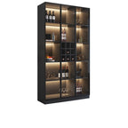 Meuble de rangement à vin minimaliste en bois noir avec porte vitrée