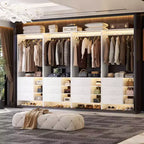 Besiost Set of 4 Closet Organizer with Wooden Drawers and Hanging Rods