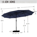 15-foot Rectangular Crank Double-sided Outdoor Market Umbrella Solar LED Lighted Patio Umbrella with Base Included