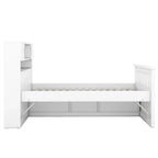 Lit plateforme capitaine double/grand avec 4 tiroirs et étagères de rangement, cadre de lit en bois massif avec tête de lit bibliothèque de rangement