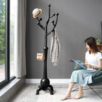 Porte-manteau sur pied en bois d'hévéa à motif de branches d'arbre avec 8 crochets - 24,5 l x 70,87 h