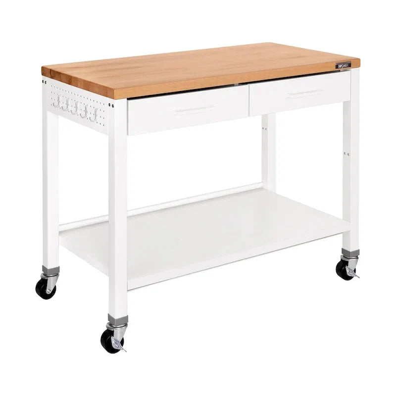 Work Center Island Table with Solid Wood Top, 48 W x 24 D x 36 H, White