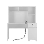 Scrivania moderna da 130 cm con libreria e scaffali, scrivania da ufficio con ampio spazio di archiviazione, scrivania per studio, sala lettura