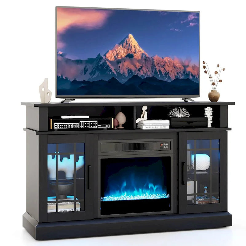 TV Stand with Electric Fireplace LED Lights Remote Controls