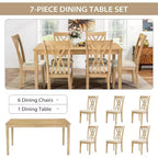 Zevemomo7-Piece Solid Wood Dining Table Set with 6 Upholstered Chairs,Space Saving Dinner Table&Chairs Set,for Dining Room, Kitchen,Natural Wood Color