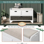 Wood Storage Bench with 2 Woven Baskets