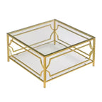 Merax Square Coffee Table with Black or Clear Glass Top and Two-Tier Display Shelf
