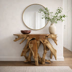 Organic Teak Console Table with Sculptural - Entryway