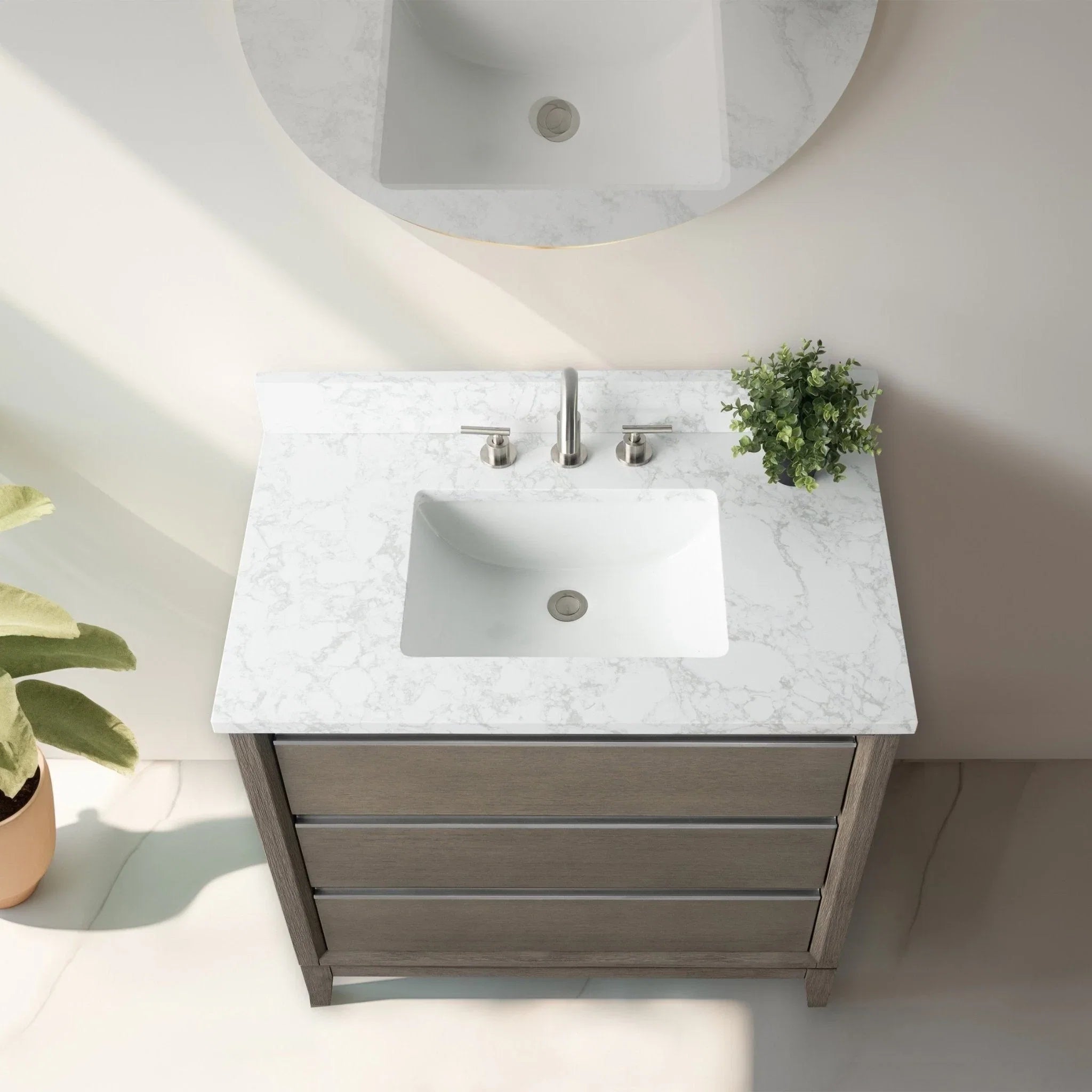 Vanity Art Bathroom Vanity with Ceramic Sink and Engineered Marble Top