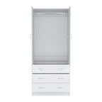 19 Modern Double-door Armoire with 3 Drawers and 1 Hanging Rod for Bedroom