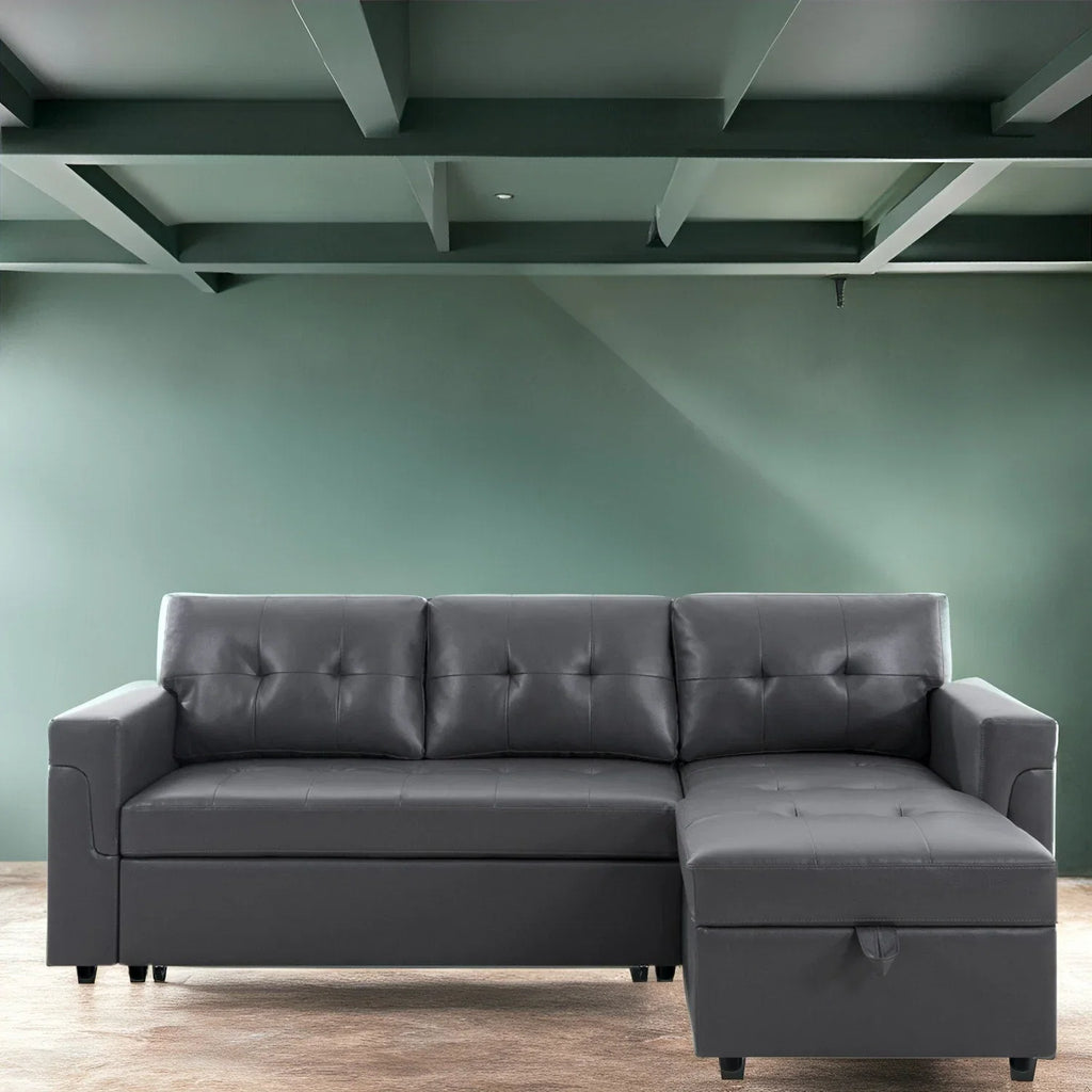 Reversible Sectional Sofa with Pull-Out Sleeper Bed, Hidden Storage Chaise, Durable Legs,