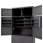 Tall Kitchen Pantry Cabinet with Power Outlets, Large Freestanding Cupboard with Microwave Stand, Drawers, Shelves, Wine Racks & Door-Shelf