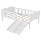 Whisen Twin Size Low Loft Bed Frame for Kids with Slide, Movable Bookshelf Storage, Guardrails, Low Loft Bed Frame