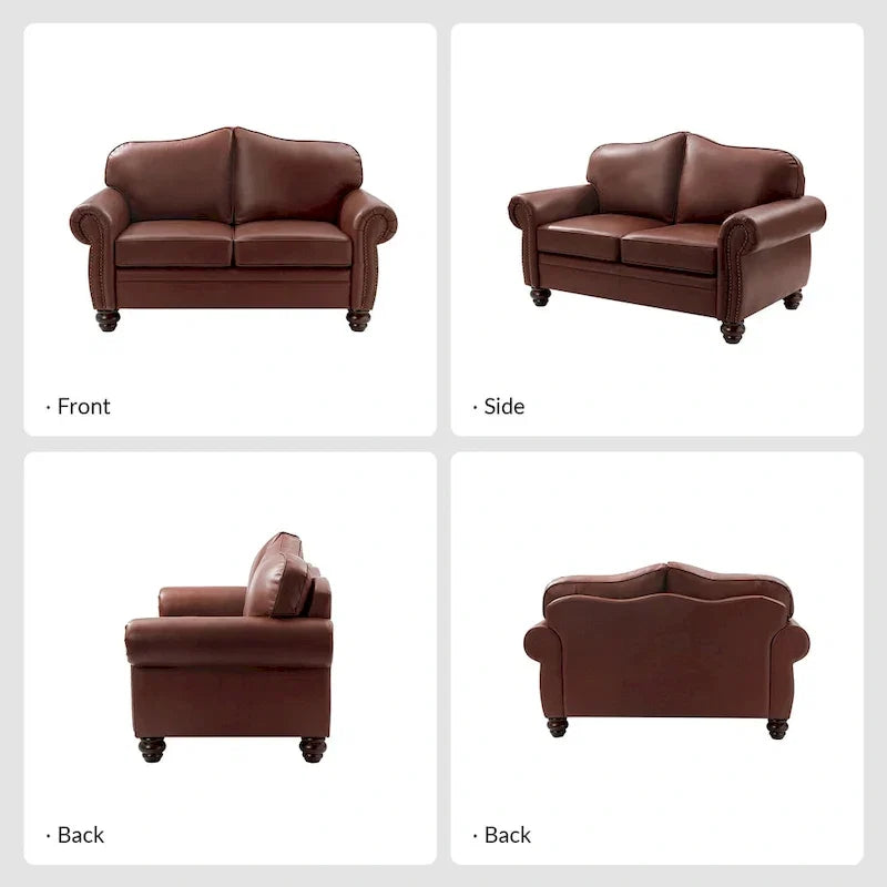Transitional Genuine Leather Sofa With Tufted Back