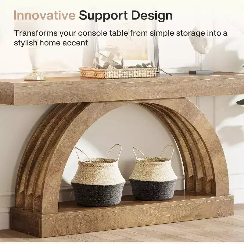 Lantine 63-Inch Entryway Table, 2-Tier Sofa Table Behind The Couch, Farmhouse Narrow Unique Arched Console for Hallway, Living Room, Foyer,Natural