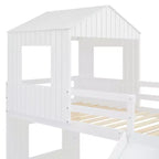 Luxystar Twin Over Full Wood Bunk Bed with Playhouse, Slide and Guardrails
