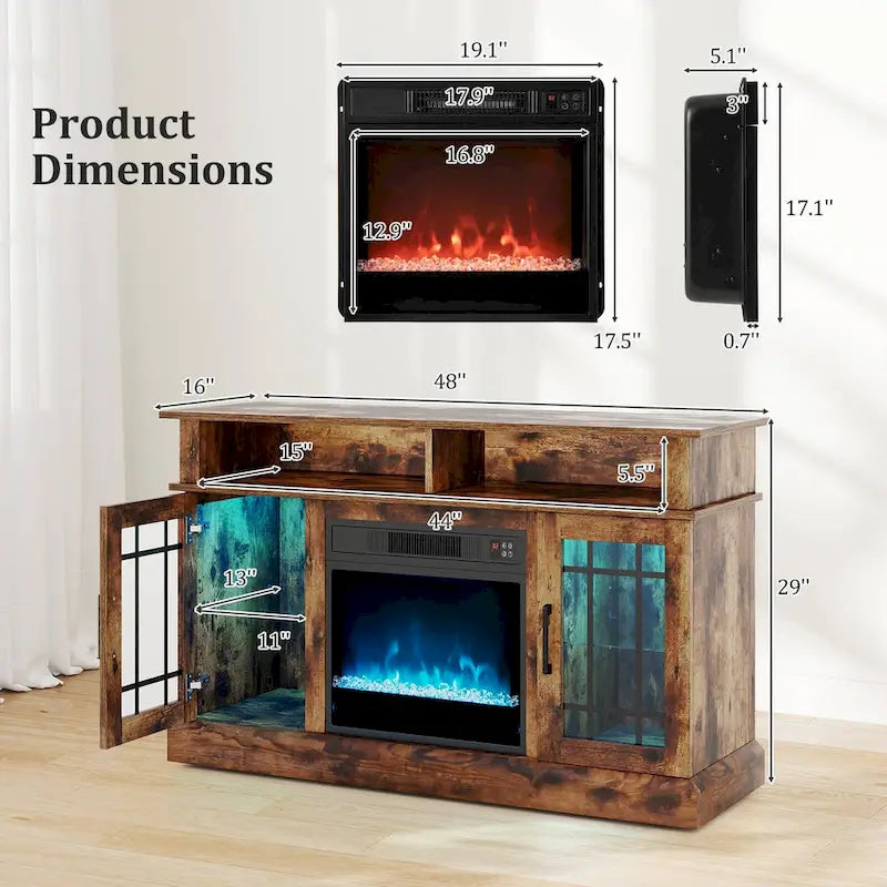 TV Stand with Electric Fireplace LED Lights Remote Controls