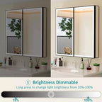 Bathroom Medicine Cabinet with LED Mirror, Surface or Recessed Mount, Dimmable Light, Anti-Fog, Adjustable Shelving