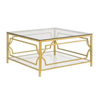 Merax Square Coffee Table with Black or Clear Glass Top and Two-Tier Display Shelf