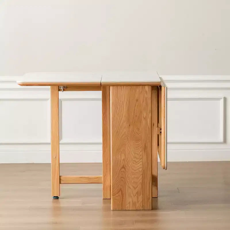 GDFStudio Agatha Modern Solid Wood 4-6 People Folding Table with Rock Slab Top
