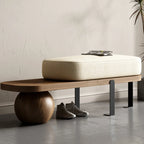 Banc court rembourré en bois beige moderne