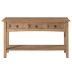 Rustic Solid Pine Console Hall Table, White Wash / Antique Brown / Gray Wash / Unpainted, 3 Drawers