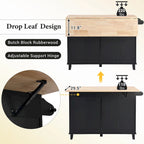 TOPMAX Kitchen Island Set with Drop Leaf and 2 Seatings, Dining Table Set with Adjustable Shelf, Drawers and Towel Rack