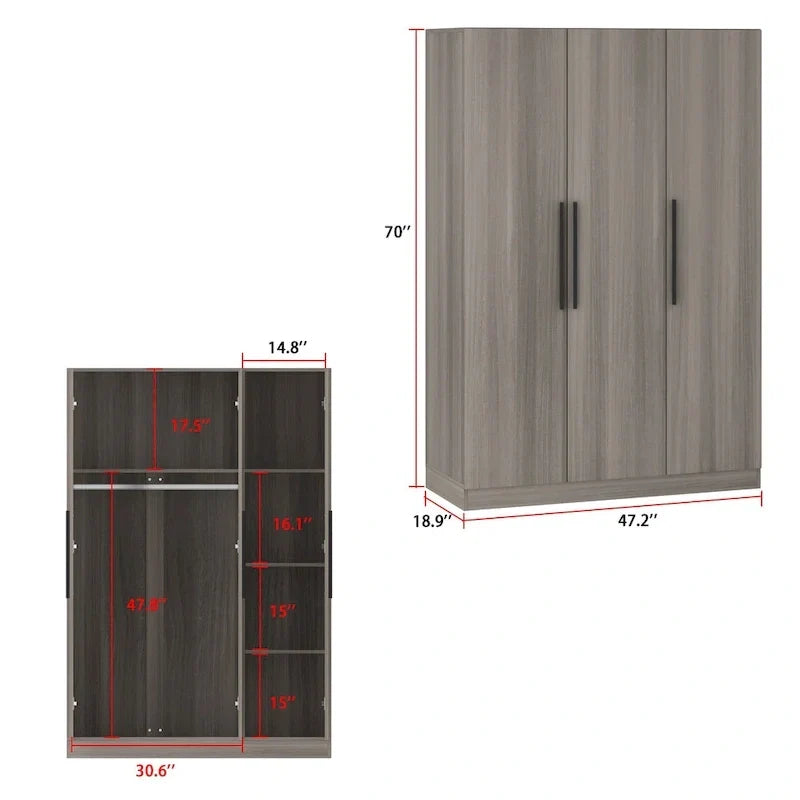 Wardrobe Armoire Wooden Closet Cabinet 6 Storage Cube and Hanging Rod