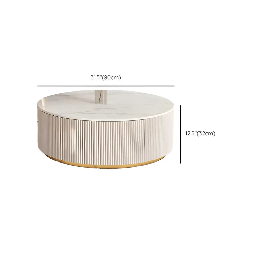 White Modern Round Drum Wood Drawer Coffee Table