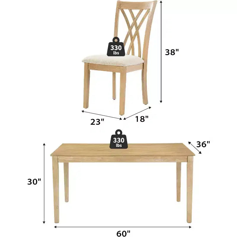 Zevemomo7-Piece Solid Wood Dining Table Set with 6 Upholstered Chairs,Space Saving Dinner Table&Chairs Set,for Dining Room, Kitchen,Natural Wood Color