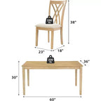 Zevemomo7-Piece Solid Wood Dining Table Set with 6 Upholstered Chairs,Space Saving Dinner Table&Chairs Set,for Dining Room, Kitchen,Natural Wood Color