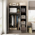 Wardrobe Armoire Wooden Closet Cabinet 6 Storage Cube and Hanging Rod