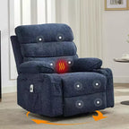 Massage Rocker Recliner with Heating, 360 Swivel Glider Recliner Chairs for Adults, Linen Nursery Chair with Side Pocket, Two Cup Holders