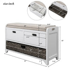Wood Storage Bench with 2 Woven Baskets