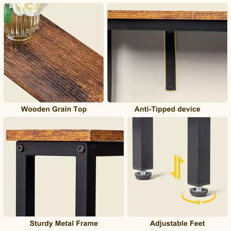 Rust Brown 1pcs Triamine Iron 100*15*79cm Entryway Table with Plugs