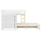Full over Full Bunk Bed with Storage Wardrobe and Drawers, Full Size Wood Space-Saving Bunk Bed with Guardrail for Apartment, Bedroom