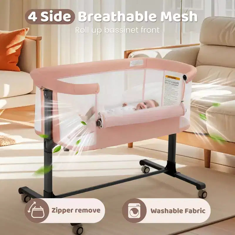 Baby Bassinet with Wheels – Beige / Gray / Pink, Bedside Sleeper, for 1 Baby