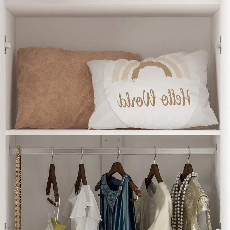 Wardrobe Armoire Wooden Closet Cabinet 6 Storage Cube and Hanging Rod