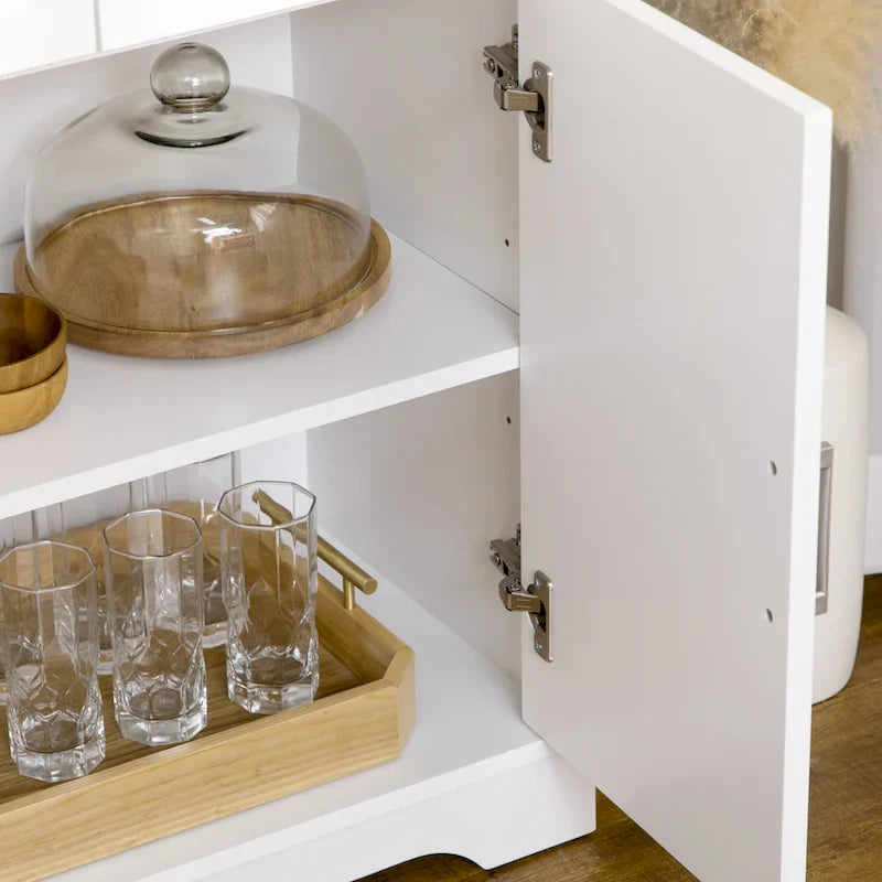 White Kitchen Sideboard Cabinet with 3 Drawers and Adjustable Shelf