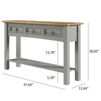 Rustic Solid Pine Console Hall Table, White Wash / Antique Brown / Gray Wash / Unpainted, 3 Drawers