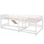 L Shaped Bunk Bed for 4 Kids, Quad Bunk Bed with Slide Full and Twin Wood Bunk Frame for Bedroom Dorm
