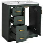 30 Single Sink Bathroom Vanity with Cabinet & 3 Drawers – Black / Blue / Green / Indigo / White