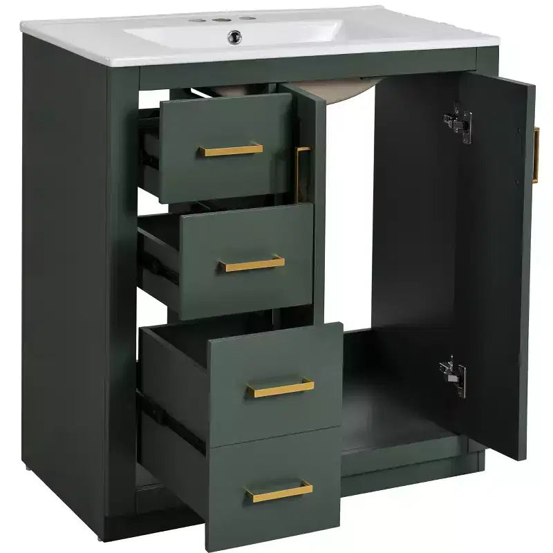 30 Single Sink Bathroom Vanity with Cabinet & 3 Drawers – Black / Blue / Green / Indigo / White