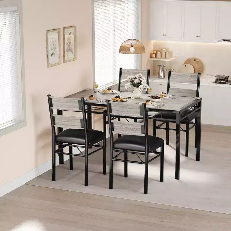 Dining Table Set for 4,with 4 Upholstered Chairs,5 Pcs Wood Kitchen Dining Room Table Set with Corner Protector for Kitchen,Apartment,Small Space