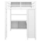 Letto a soppalco in metallo Off-White con scrivania e armadio - Matrimoniale