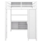 Letto a soppalco in metallo Off-White con scrivania e armadio - Matrimoniale