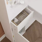 Tavolo Unghie Bianco con Aspiratore Integrato, Vetrina in Vetro Temperato, Maniglie Dorate, Postazione Salone Unghie, Tavolo Trucco
