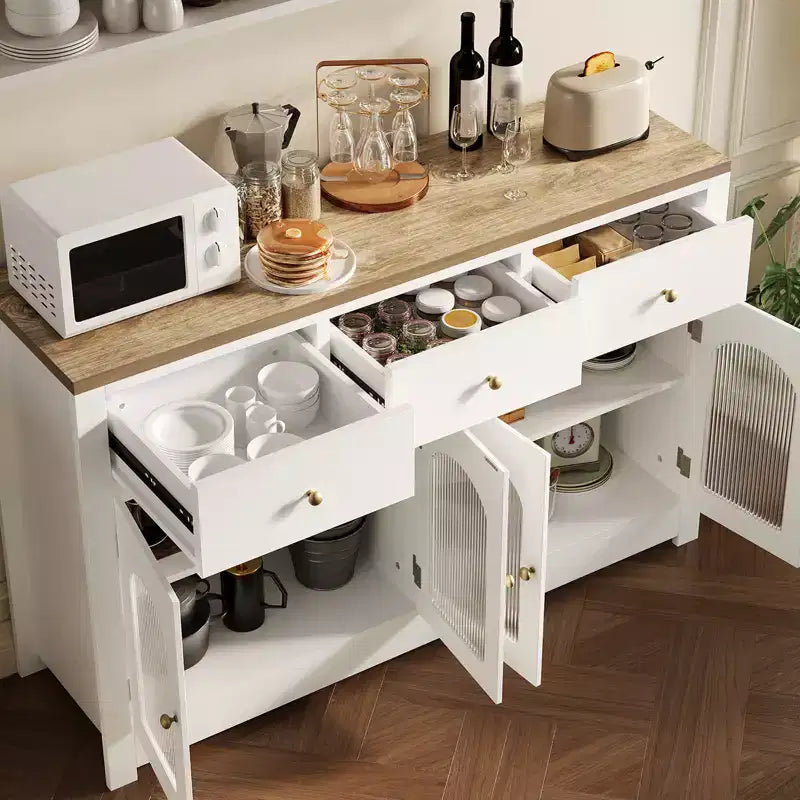 55 Inch Storage Cabinet Dining Narrow Buffet Sideboard Cabinet with 3 Drawers and 4 Doors for Kitchen, Dining Room, Living Room